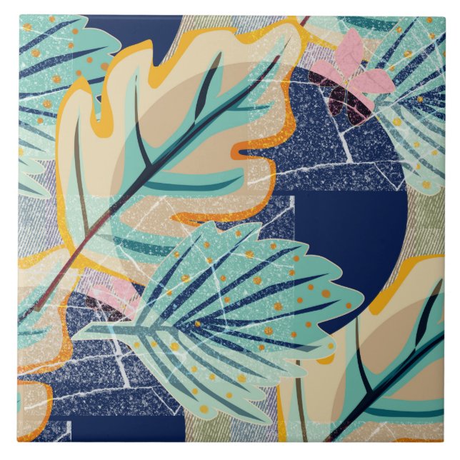 Feuilles tropicaux dans le style grunge. Carreau e (Devant)