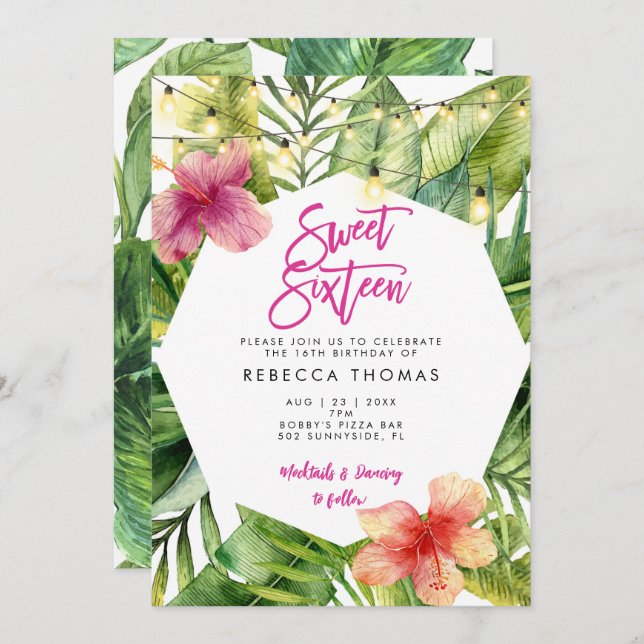 Feuilles tropicaux doux invitation à 16 personnes (Devant / Derrière)