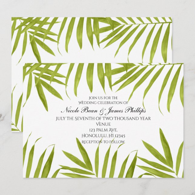 Feuilles tropicaux Été Élégant Mariage Invitations (Devant / Derrière)