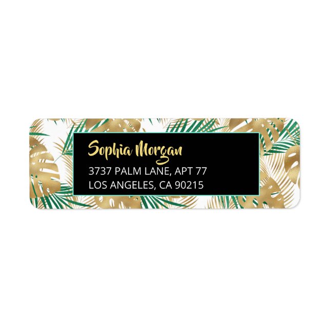 Feuilles tropicaux Gold & Green, Nom Adresse Wht/B (Devant)
