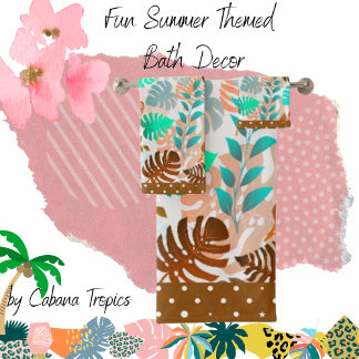 Feuilles tropicaux Turquoise, Brown, Corail Fancy 