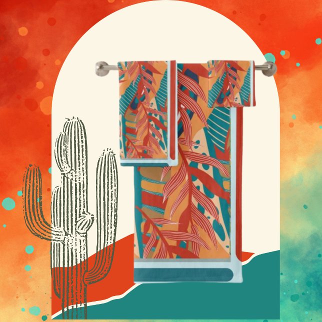 Feuilles tropicaux Turquoise, rouge, orange et cou (Créateur téléchargé)