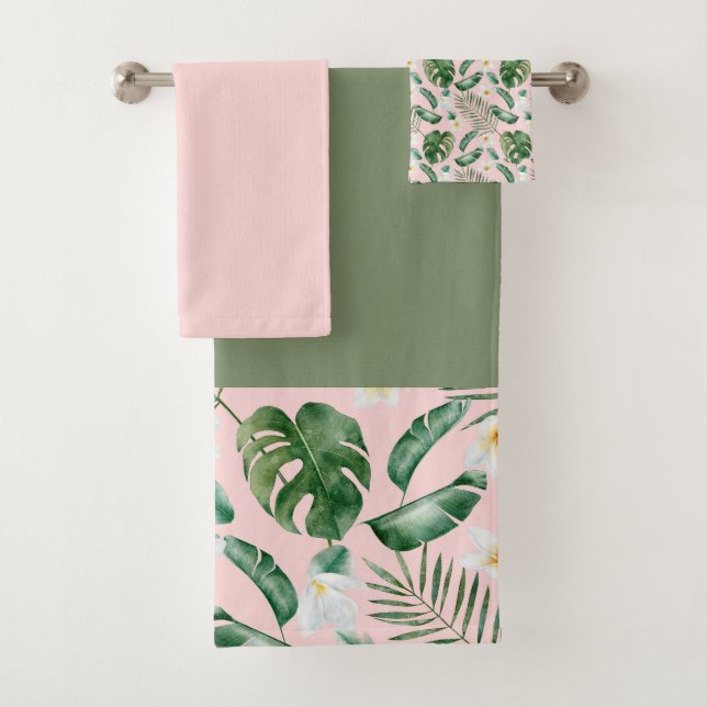 Feuilles tropicaux verts et roses (En situation)