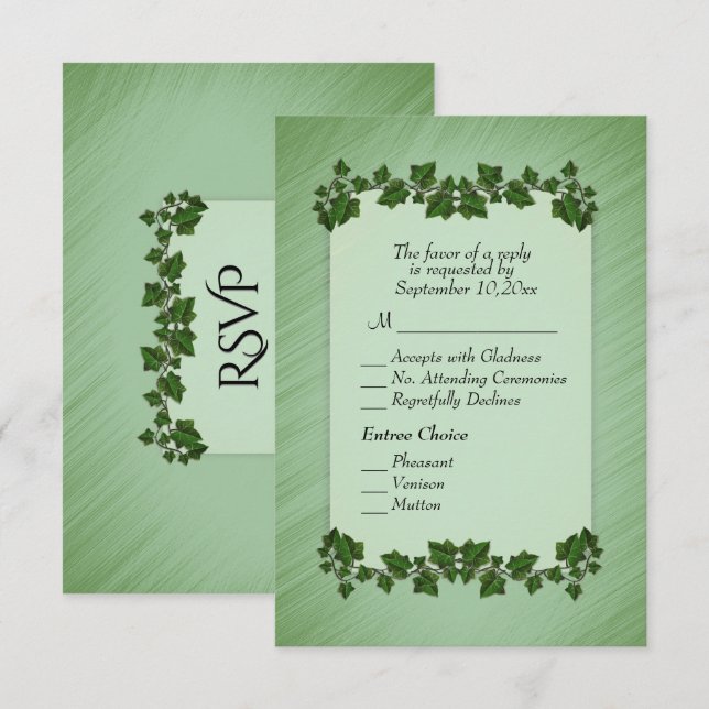 Feuilles verts Shimmer RSVP w Menu (Devant / Derrière)