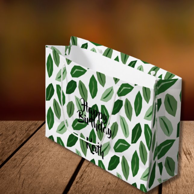 Feuilles verts sur Sac cadeau personnalisé blanc (Créateur téléchargé)