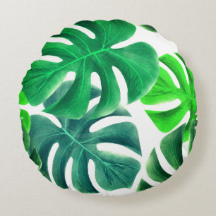 Feuilles verts tropicaux Imprimer Coussin rond