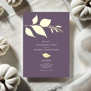 Feuilles violet et or 50e anniversaire Invitations