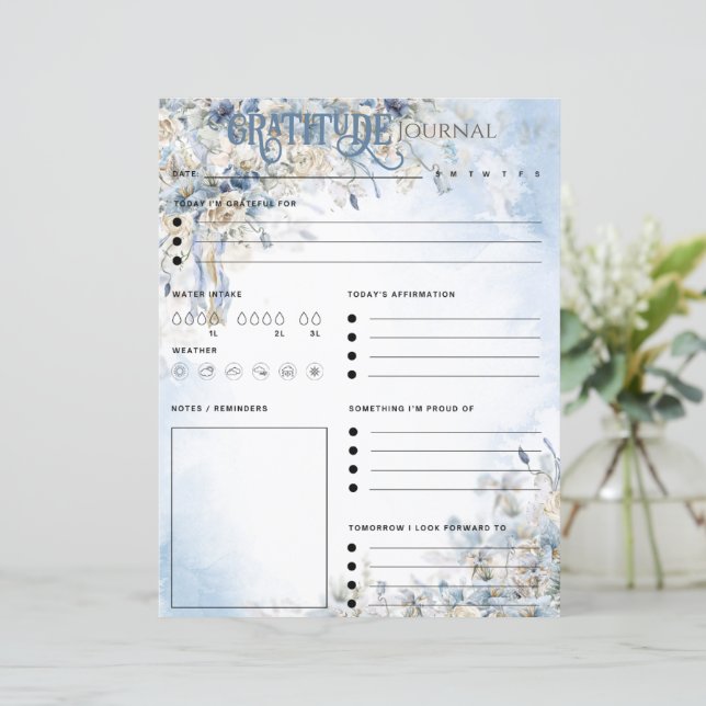 Feuillet papier papier journal de Gratitude floral (Debout devant)