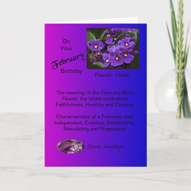 Février Carte d'anniversaire - Violet et Amethyst (Devant)