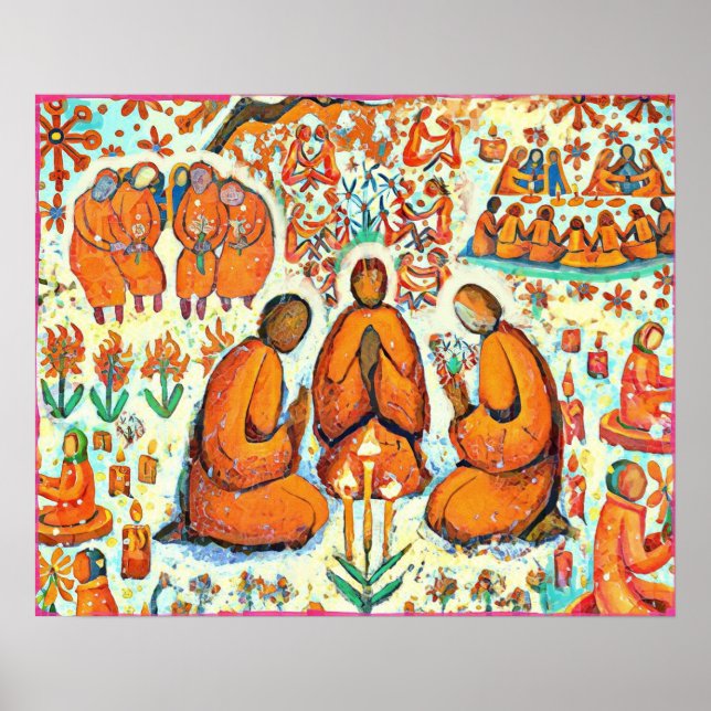 Février Naïve Folk Art hiver Love Prayer Poster (Devant)