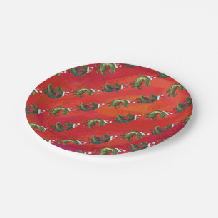 Fextive TRex Dino Pattern on Red Paper Plate