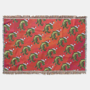 Fextive TRex Dino Pattern on Red Throw Blanket