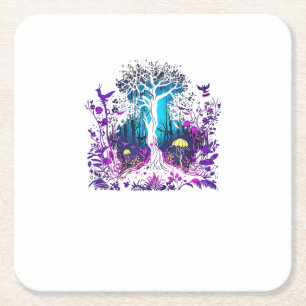 Fey Gothic Emo Goblincore Aesthetic  Forest Graphi Square Paper Coaster