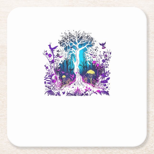 Fey Gothic Emo Goblincore Aesthetic  Forest Graphi Square Paper Coaster (Front)