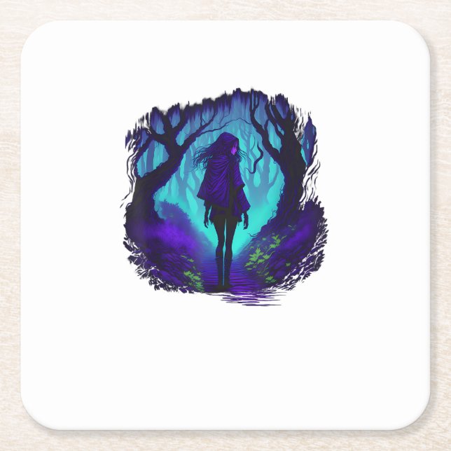 Fey Gothic Emo Goblincore Aesthetic  Forest Graphi Square Paper Coaster (Front)