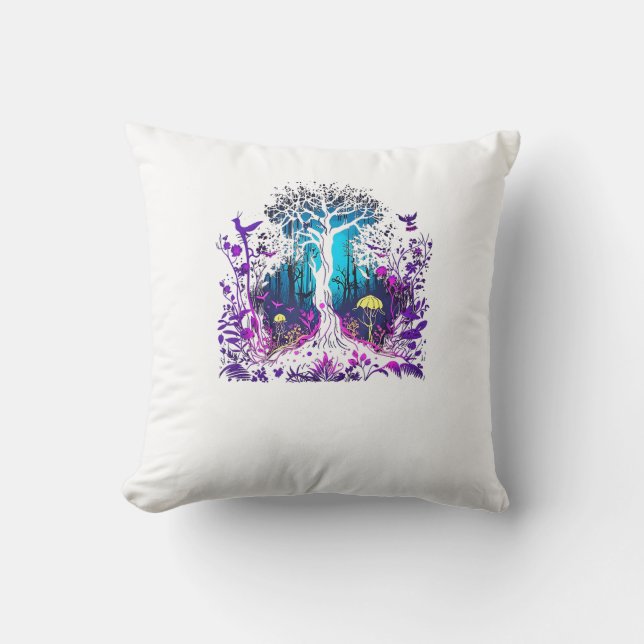 Fey Gothic Emo Goblincore Aesthetic  Forest Graphi Throw Pillow (Front)