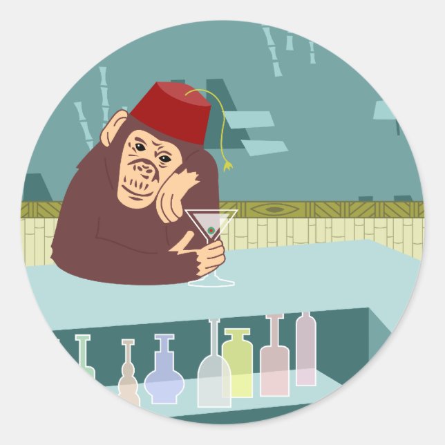 Fez Monkey Martini Bar Classic Round Sticker (Front)