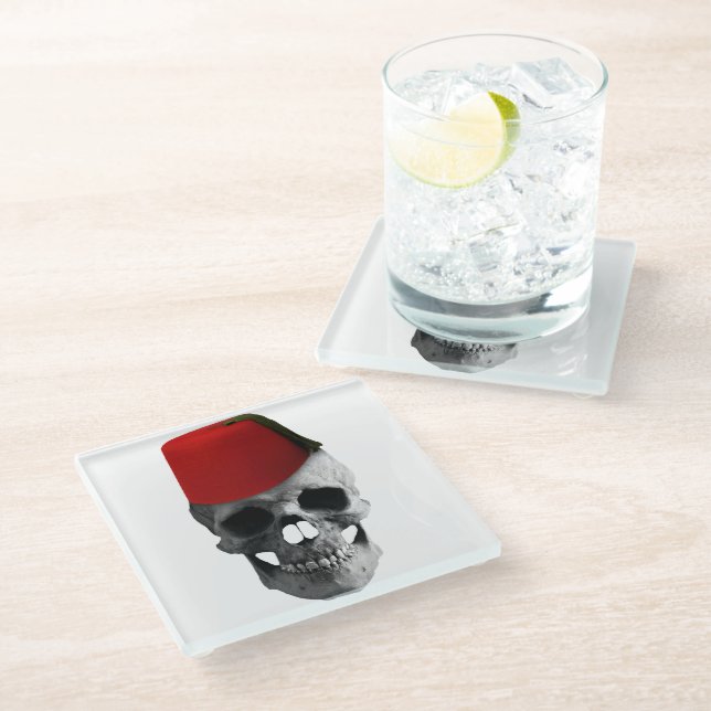 Fez of the Effendi: A Skull's Egyptian Tale Glass Coaster (Angled)
