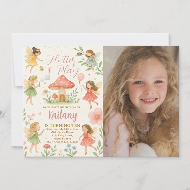 Fflotter et jouer Fairy Anniversaire Invitation (Devant)