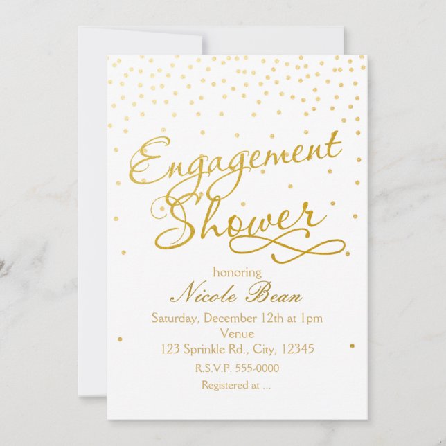 FIANÇAILLES DOUCHE blanc & or Confetti Invitation (Devant)