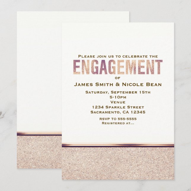 Fiançailles Faux Rose Gold Champagne Invitation (Devant / Derrière)