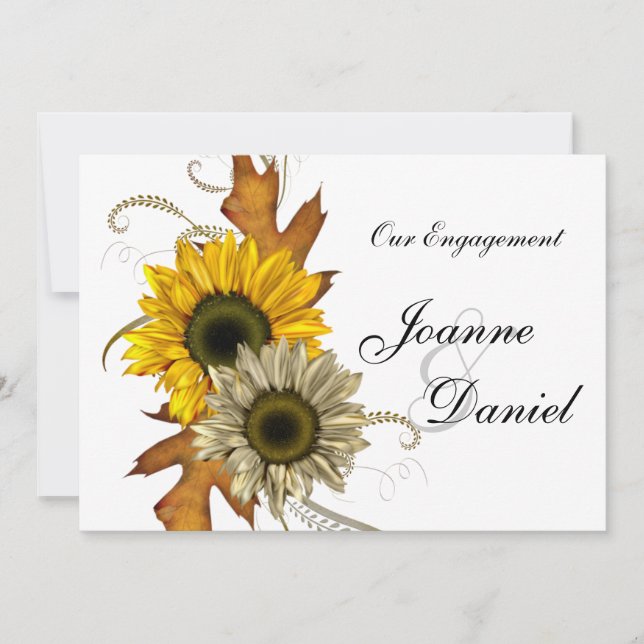 Fiançailles Invitation Blanc Jaune Tournesol Flora (Devant)