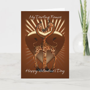 Fiance Valentine's Day Card With Two Loving Giraff