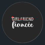 Fiancee Fiance Engaged Couples Matching Christmas  Classic Round Sticker<br><div class="desc">Fiancee Fiance Engaged Couples Matching Christmas Pajama</div>