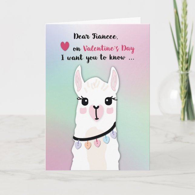 Fiancee Llamas Valentine’s Day Hearts Card (Front)