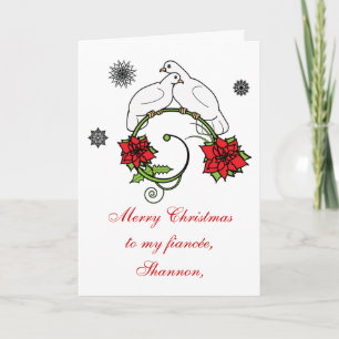 Fiancée Name Customizable: Christmas Doves Holiday Card