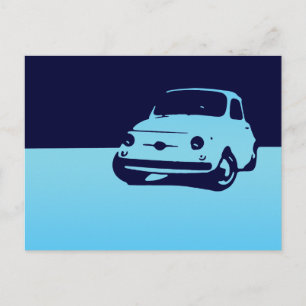 Fiat 500, 1959 - Lt blue sur carte postale foncée
