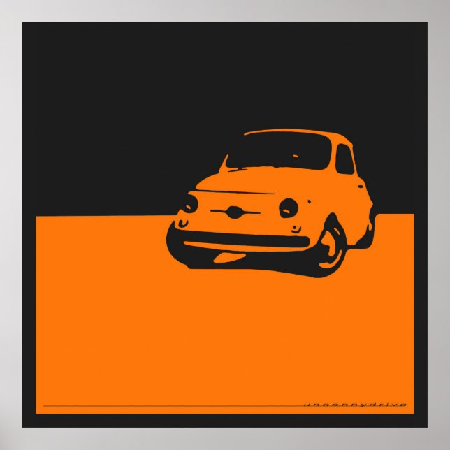 Fiat 500, 1959 - Orange sur affiche noire (Devant)