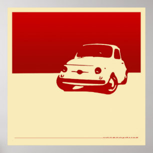 Fiat 500, 1959 - Red on cream poster