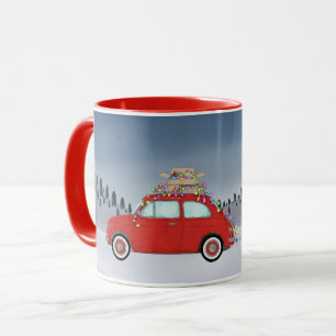 Fiat 500 avec arbre de Noël Café Mug