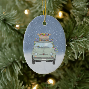 Fiat 500 avec cadeaux de Noël Ornement en céramiqu