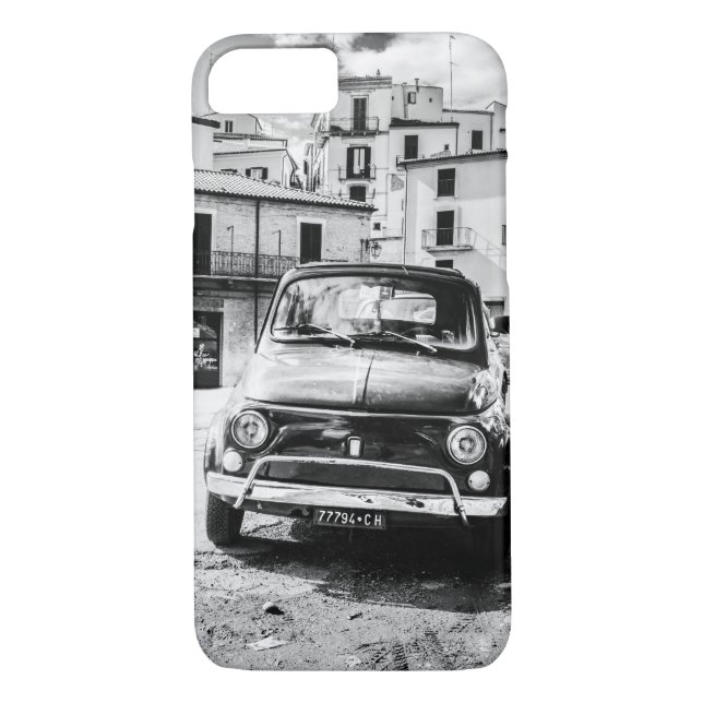 Fiat 500 Black + White, Rome, Italy, iPhone 7 case (Back)