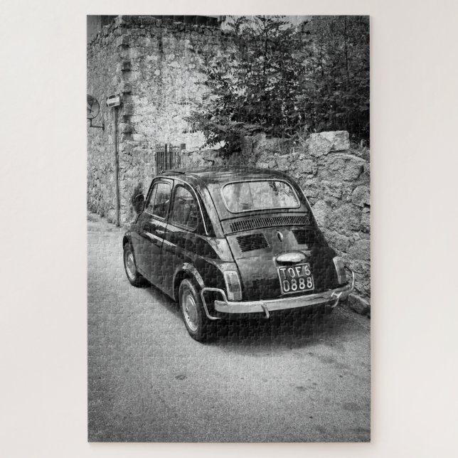 FIAT 500 car in black and white Jigsaw Puzzle (Vertical)