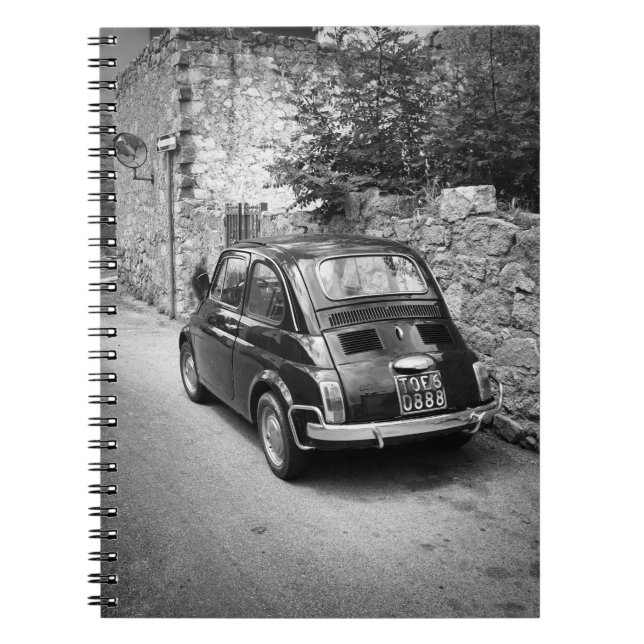 FIAT 500 car in black and white Notebook (Front)