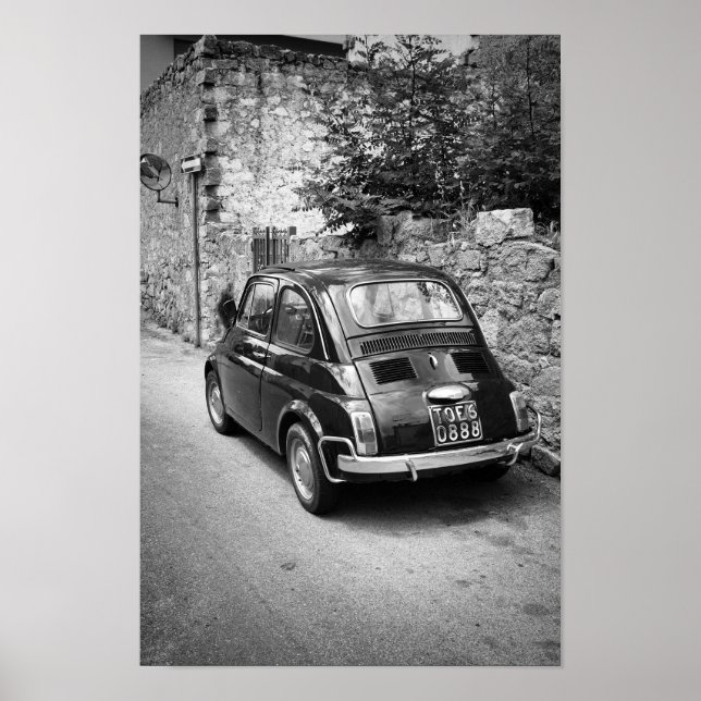 FIAT 500 car in black and white Poster (Front)