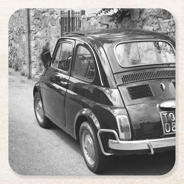 FIAT 500 car in black and white Square Paper Coaster (Front)