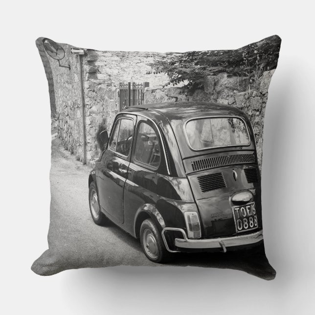 FIAT 500 car in black and white Throw Pillow (Front)