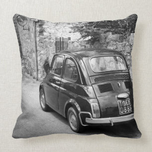 FIAT 500 car in black and white Throw Pillow