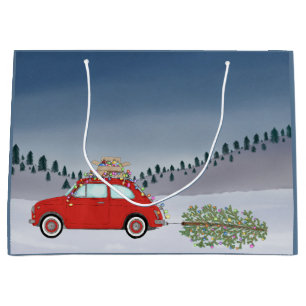 Fiat 500 car with Christmas tree Large Gift Bag