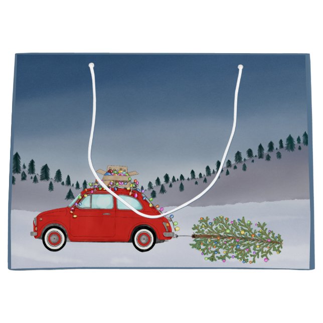 Fiat 500 car with Christmas tree Large Gift Bag (Front)