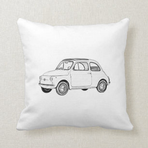 Fiat 500 Topolino Black and White Pencil Drawing Throw Pillow