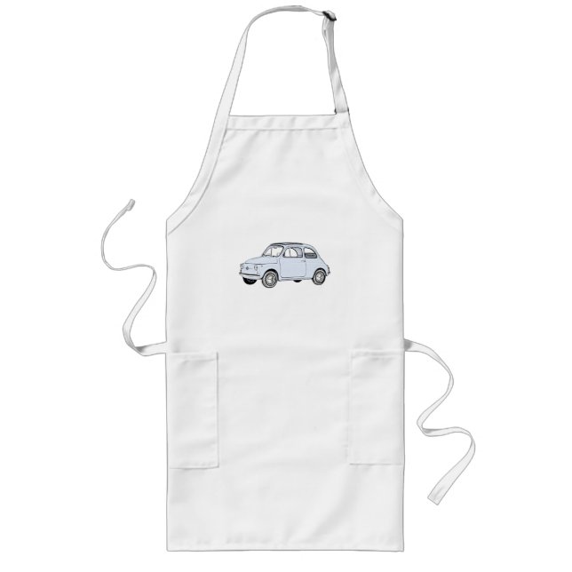 Fiat 500 Topolino Blue Italian City Car Drawing Long Apron (Front)