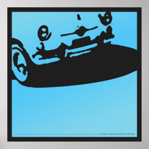Fiat 600 Detail - Light blue on black Poster