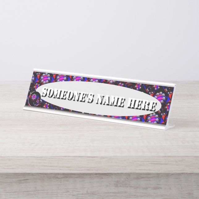 Fibonacci 'Fish Chequered Black' by Kenneth Yoncic Desk Name Plate (Front)
