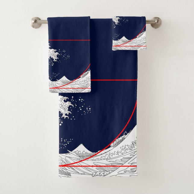 Fibonacci Sequence and The Great Wave Bath Towel Set (Insitu)