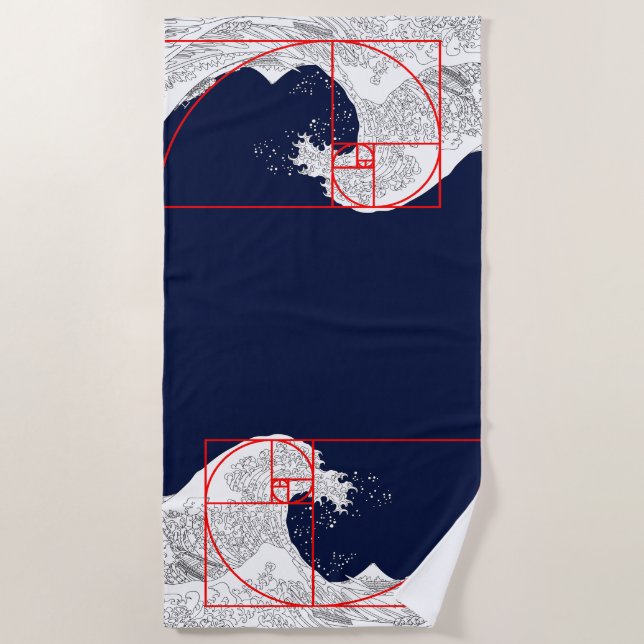Fibonacci Sequence and The Great Wave Beach Towel (Front)